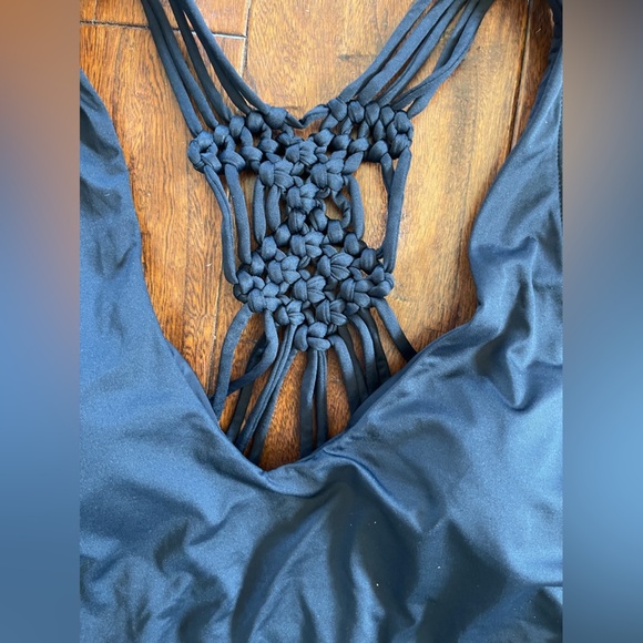 Jantzen Black Macrame Strappy Back One Piece Ruched Bathing Suit Swim 8 - Picture 6 of 11